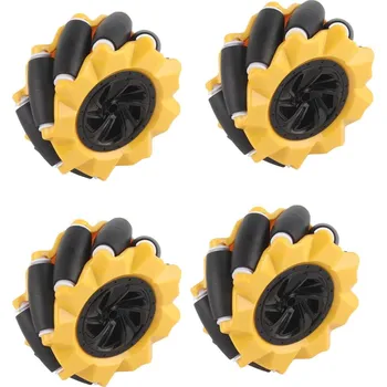 Vývojová deska Robotická Mecanum kola 80 mm – sada 4 všesměrných kol, žlutá (6.7 mm náboj)