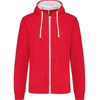 Pánská mikina Kariban Men's Contrast Hooded Full Zip Sweatshirt mikina, červená (Cherry Red)