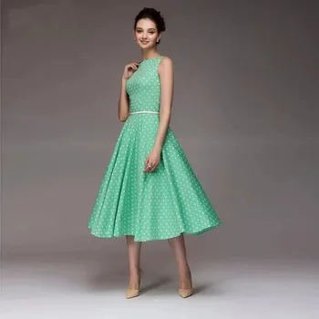 Dámské šaty Dámské letní retro šaty s puntíky Barva: zelená, Velikost: L