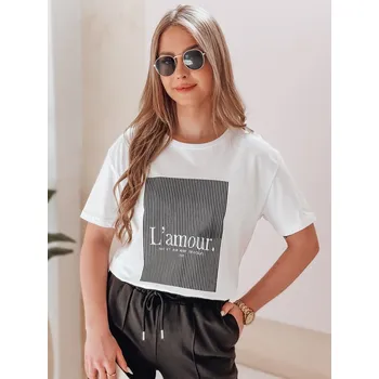 Dámské tričko Bílé tričko s černým potiskem LAMOUR RY2588 Velikost: M/L