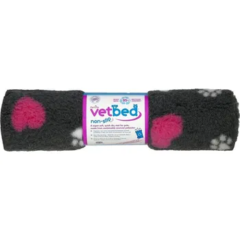 Pelíšek pro psa Vetbed protiskluz / Drybed grafit Růžové srdce DELUXE 100 x 75 cm, vlas 30 mm