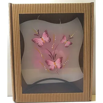 Svíčka Plochá svíčka česká výroba - růžoví motýlci (Plochá svíčka, motýlci)