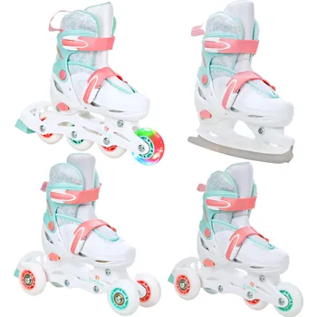 Kolečkové brusle CROXER Kolečkové brusle 4v1 Raven Inez, svítící kolečka 30/33 BÍLÁ|RŮŽOVÁ|ZELENÁ