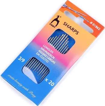 Jehly Pony šicí ostré 3/9 - zlatá ucha - nikl