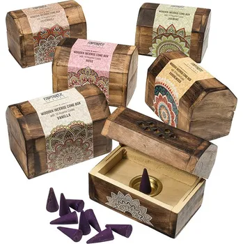 Čajovna Stojan na vonné kužely Truhlička + 10 kuželů, santalové dřevo