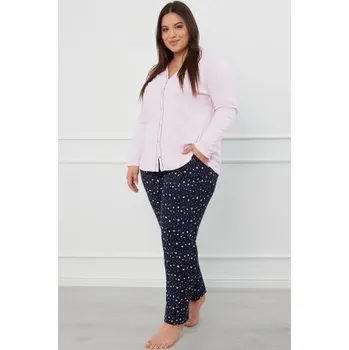 Dámské pyžamo Bavlněné dámské pyžamo Italian Fashion Libra - propínací Růžovo-tmavěmodrá L