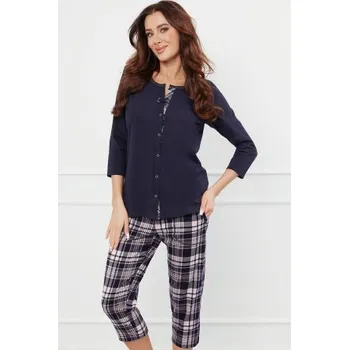 Dámské pyžamo Tříčtvrteční propínací dámské pyžamo Italian Fashion Dona - bavlna Lososovo-tmavěmodrá M