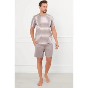 Pánské pyžamo Pánské pyžamo Italian Fashion Bert - bavlna Béžovo-bílá XL