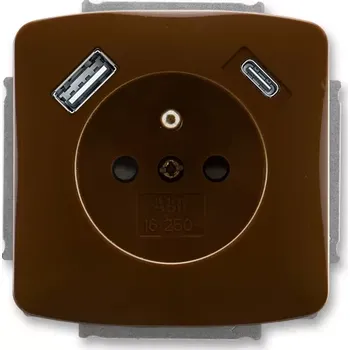 Elektrická zásuvka ABB 5569A-A32357 H Tango® Zásuvka jednonásobná s ochranným kolíkem, s clonkami, s USB napájením (USB-A,USB-C), Hnědá