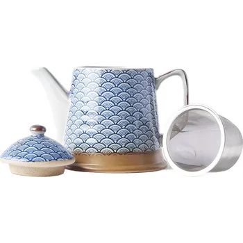 Konvice na čaj Čajová konvice s infuzérem INDIGO WAVE DESIGN 400 ml, modrá, keramika, MIJ - doprava zdarma od 2999 Kč