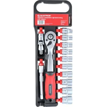 Sada nástrčných hlavic 10-24 mm, 1/2" s ráčnou a prodloužením, 13 ks - QUATROS QS50006