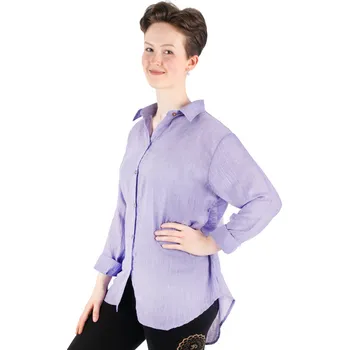 Dámská halenka Fialová bavlněná dámská košile s tříčtvrtečním rukávem Savitree Purple, jednobarevná, Sittar UNI - POSLEDNÍ KUS