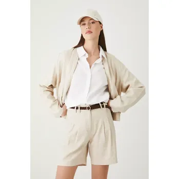 Dámské kraťasy Lněné kraťasy Medicine dámské, béžová barva, hladké, high waist RS25.SZD093 08X, vel. M