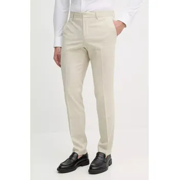 Pánské kalhoty Vlněné kalhoty BOSS pánské, béžová barva, přiléhavé, 50540713 01X, vel. 56
