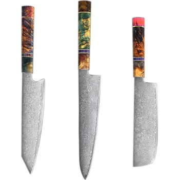 Sada nožů Japan z damaškové oceli Kiritsuke 8″, Nakiri 7″, Gyuto 9,2″ 3 