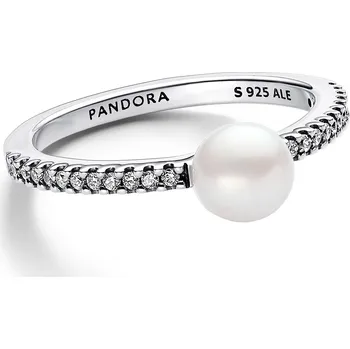 Oblečení a móda Pandora Blyštivý stříbrný prsten s pravou perlou Timeless 193158C01 54 mm + 2 měsíce na vrácení zboží