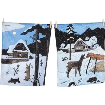 Utěrka Matějovský Josef Lada 50 x 64 cm srnka a zajíc 2 ks