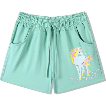 Dětská móda DÍVČÍ KRAŤASY S JEDNOROŽCEM MP5871 VELIKOSTI 116-146 Velikost: 134, Barva: Zelená/olivová