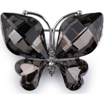Brož Brož s broušenými kamínky motýl Varianta: 2 antracit stříbrná, Balení: 1 ks
