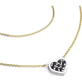 Náhrdelník Dámský náhrdelník zlato mix 585/1000 přírodní diamant 0.096 ct bílým srdce a černé brilianty 10881-NH01-ZLB-Black délka 45 cm