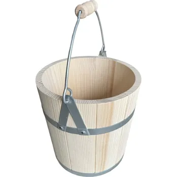 Květináč Dřevěný kyblík s rukojetí velký, sauna, zahrada, studna, květináč, 27 x 28 cm, 12L