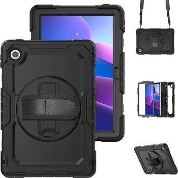 Pouzdro na tablet Strap odolný kryt s držákem na ruku a ramenním popruhem na Lenovo Tab 10.1 (2025) - černý