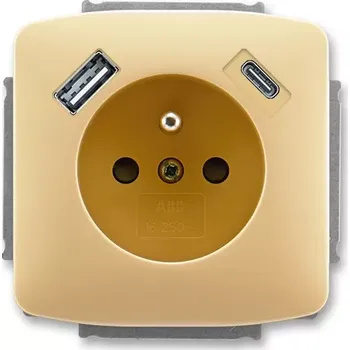 Elektrická zásuvka ABB 5569A-A32357 D Tango® Zásuvka jednonásobná s ochranným kolíkem, s clonkami, s USB napájením (USB-A,USB-C), Béžová