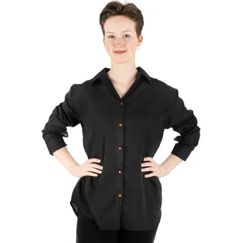 Dámská halenka Černá bavlněná dámská košile s tříčtvrtečním rukávem Savitree Black, jednobarevná, Sittar UNI - POSLEDNÍ KUS!