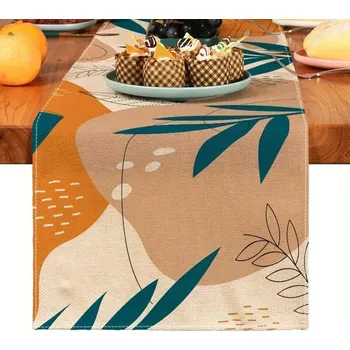 ubrus Přírodní běhoun na stůl s dekorem rostlin pro sváteční stolování | ubrus na stůl, stolní dekorace - Vzor 3
