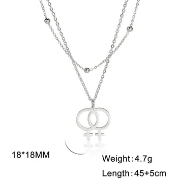 Náhrdelník Lesbický choker s přívěskem | módní náhrdelník - Ocel s dvojitým řetězem