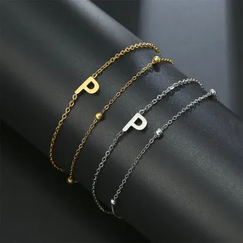 Náramek Dámský ocelový náramek s písmenem A-Z | elegantní šperk, chirurgická ocel 1 ks - P , Zlato , 17-22 cm