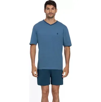 Pánské pyžamo GUASCH Pánské pyžamo GABRIEL, Modrá, V dárkovém boxu, Bavlna 100%, Krátký rukáv - vel. XXL