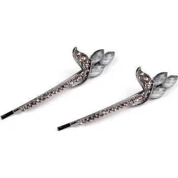 Sponky do vlasů / pinetky s broušenými kamínky Varianta: modrošedá, Balení: 2 ks