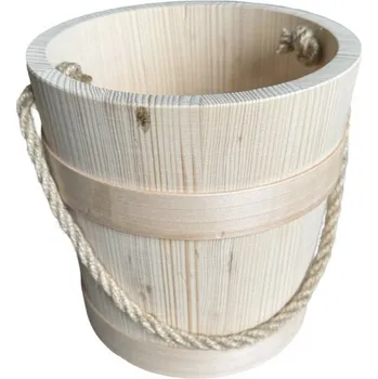 kbelík Dřevěný vědro s rukojetí z lana, sauna, zahrada, studna, květináč 22 x 23 cm, 6L