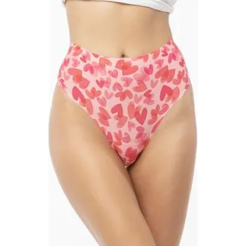 Kalhotky Tanga Julimex Love Vibes - vyšší pas Růžová 2XL