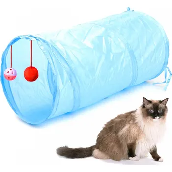Hračka pro kočku Skládací tunel pro kočky, 50cm, modrý