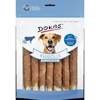Pamlsek pro psa Dokas Tyčinky z&nbsp;hovězí kůže obalené krůtím masem 190 g