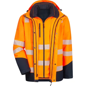 pracovní bunda NITRAS MOTION TEX VIZ PLUS – Výstražná multifunkční bunda s vysokou viditelností, neonově oranžová/tmavě modrá Velikost: M