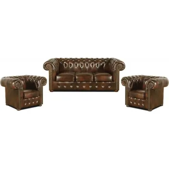 Sedací souprava Sedací souprava Chesterfield Classic 3+1+1 Kůže hnědá