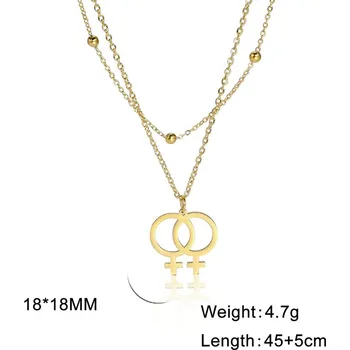 Náhrdelník Lesbický choker s přívěskem | módní náhrdelník - Dvojitý řetízek zlatý