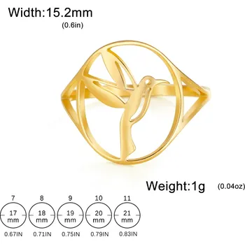Prsten Ocelový prsten s motivem zvířete | dámský šperk - 6 Kolibřík zlatý , 7