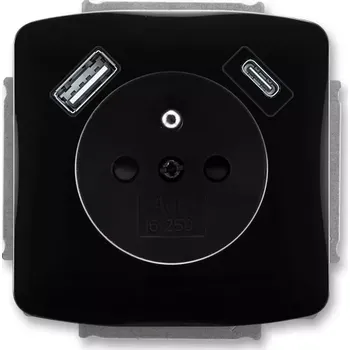 Stavebniny ABB 5569A-A32357 N Tango® Zásuvka jednonásobná s ochranným kolíkem, s clonkami, s USB napájením (USB-A,USB-C), Černá