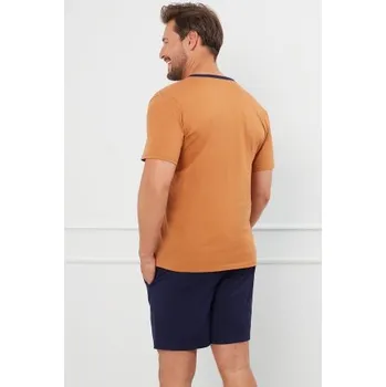 Pánské pyžamo Krátké pánské pyžamo Italian Fashion Július - bavlna Oranžovo-tmavě modrá XL