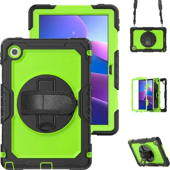 Pouzdro na tablet Strap odolný kryt s držákem na ruku a ramenním popruhem na Lenovo Tab 10.1 (2025) - černý/zelený