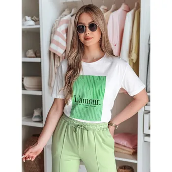 Dámské tričko Bílé tričko se zeleným potiskem LAMOUR RY2586 Velikost: L/XL