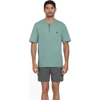 Pánské pyžamo GUASCH Pánské pyžamo JORGE, Zelená, V dárkovém boxu, Bavlna 100%, Krátký rukáv - vel. 4XL