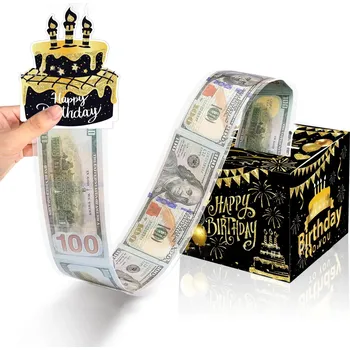 Dárková krabička Vtipná dárková krabička na peníze s dortem a kartičkou | peněžní dárek, narozeninový dárek - černá