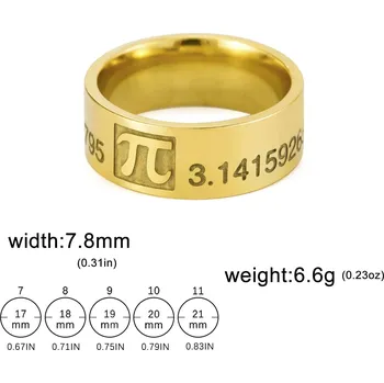Prsten Široký prsten π s řeckým symbolem | ocelový šperk - Zlato , 7