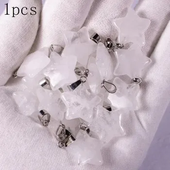 Přívěsek Pěticípá hvězda | dekorativní kámen, krystalový přívěsek 1 ks - Přírodní bílý křemen , 1ks 20x6mm