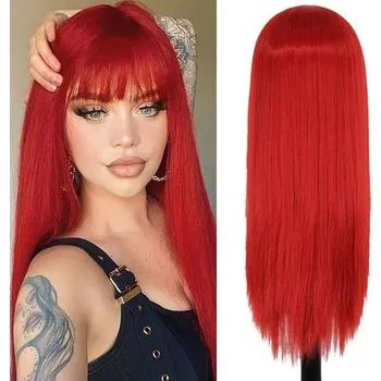 Karnevalový kostým Paruky Dámské černé s ofinou pro denní párty kostým Paruky Dlouhé rovné vlasy Černá Halloweenská